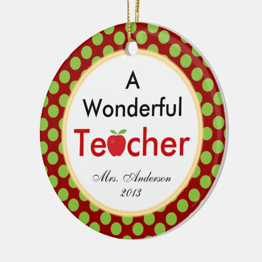 アップルのクリスマスを持つ素晴らしい先生 セラミックオーナメント (左)