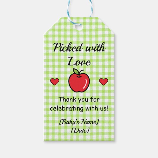 アップルのベビーシャワーフェバーバッグ ギフトタグ (正面)