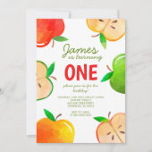 アップルの最初の誕生日ブッシェルのおもしろい誕生日 招待状 (正面)