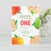 アップルの最初の誕生日ブッシェルのおもしろい誕生日 招待状 (スタンド正面)