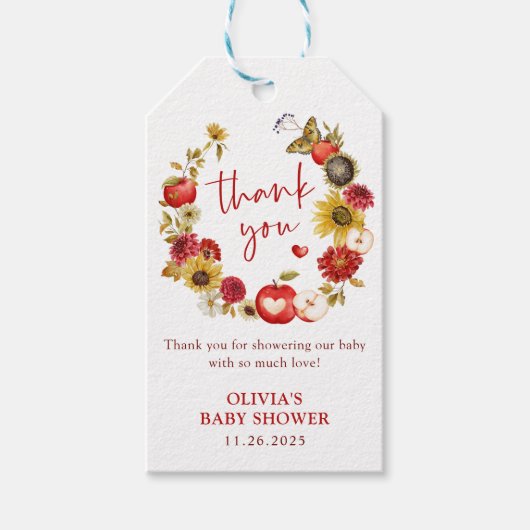 アップルの目のリース秋ベビーシャワーのお願い ギフトタグ (正面)