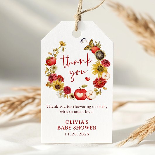 アップルの目のリース秋ベビーシャワーのお願い ギフトタグ