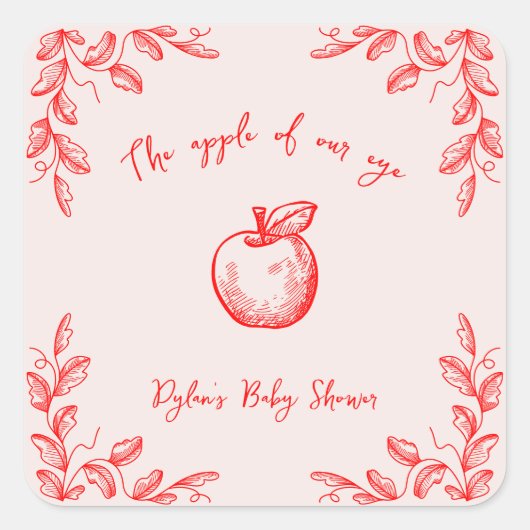 アップルの目の手描き秋赤ちゃんシャワー スクエアシール (正面)