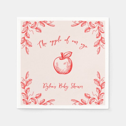 アップルの目の手描き秋赤ちゃんシャワー スタンダードカクテルナプキン (正面)