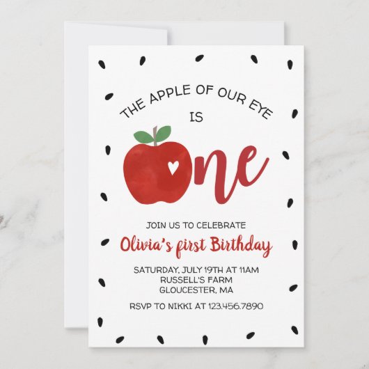 アップルの目の最初の誕生日招待状 招待状 (正面)