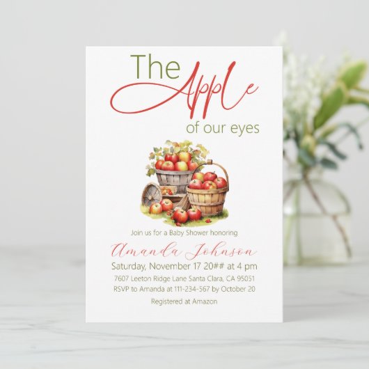 アップルの目の秋バスケット赤ちゃんシャワー 招待状 (スタンド正面)