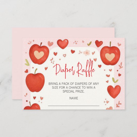 アップルの目の秋赤ちゃんシャワーおむつラッフル エンクロージャーカード (正面/裏面)