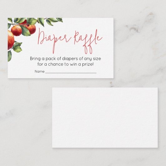 アップルの目の赤ちゃんシャワーおむつラッフル エンクロージャーカード (正面/裏面)