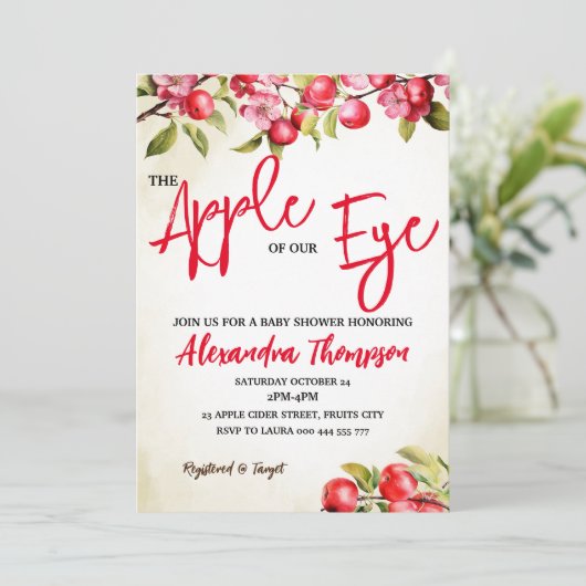 アップルの目の赤ちゃんシャワー、秋赤ちゃんシャワー 招待状 (スタンド正面)
