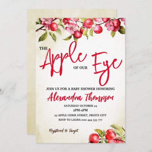 アップルの目の赤ちゃんシャワー、秋赤ちゃんシャワー 招待状 (正面/裏面)