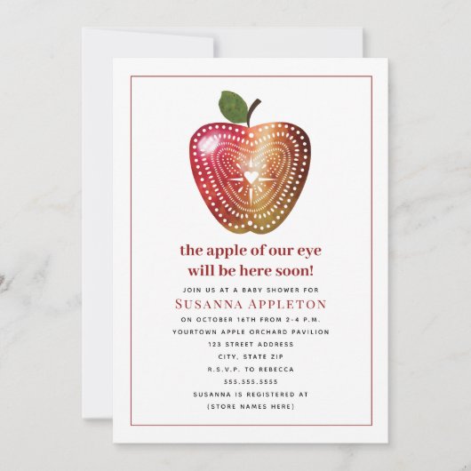 アップルの私たちの目の格子水の色ベビーシャワーInvi 招待状 (正面)