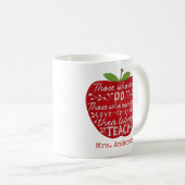 アップルを教え引用文できる人|先生名 コーヒーマグカップ (正面右)