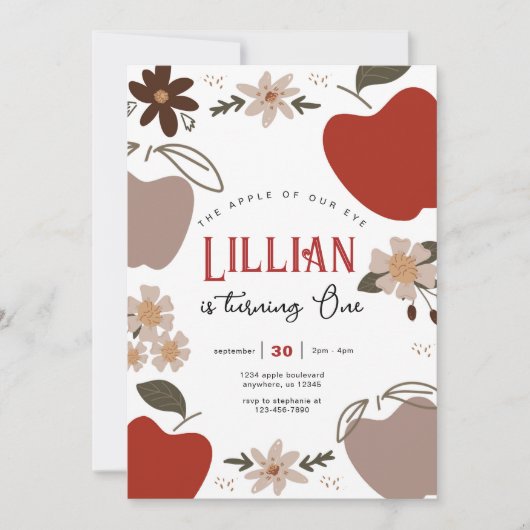 アップルオブザアイアップルをテーマにした誕生日 招待状 (正面)