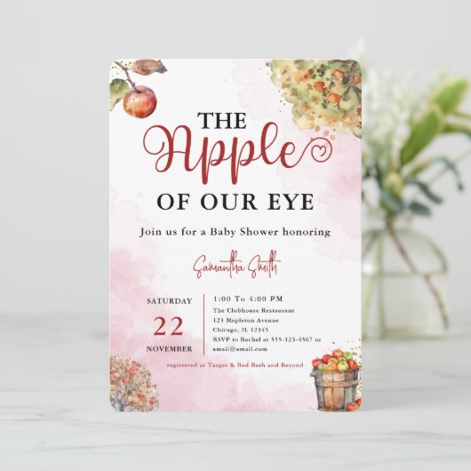 アップルオブザアイウォーター色秋アップルベビーシャワー 招待状 (スタンド正面)