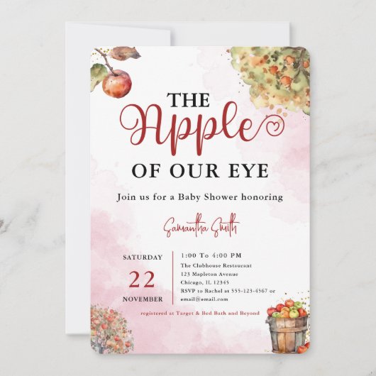 アップルオブザアイウォーター色秋アップルベビーシャワー 招待状 (正面)