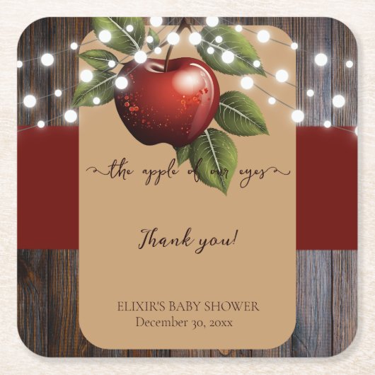 アップルオブザアイ素朴秋ベビーシャワー スクエアペーパーコースター (正面)