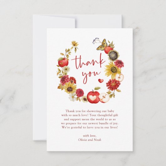 アップルオブザウアイアイフローラリース秋ベビーシャワー サンキューカード (正面)