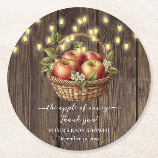 アップルオブザour目の秋フローラウッドベビーシャワー ラウンドペーパーコースター (正面)