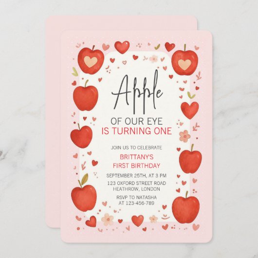 アップルオブザour eye秋をテーマにした誕生日 招待状 (正面/裏面)