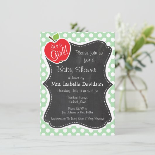 アップルオンセラドングリーン水玉模様 招待状 (スタンド正面)