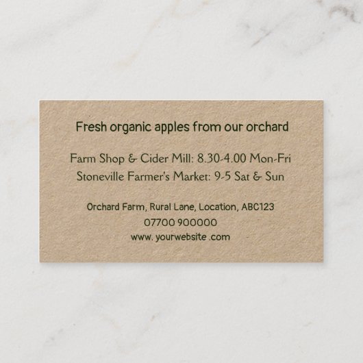 アップルオーガニックドオーチャードファームショップファーマーズマーケット 名刺 (裏面)