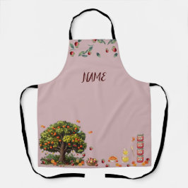 アップルオーチャード名前をカスタムするオールオーバープリントエプロン付き エプロン