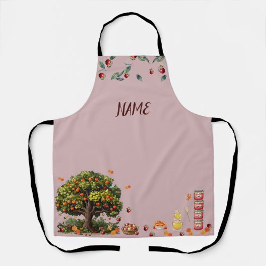 アップルオーチャード名前をカスタムするオールオーバープリントエプロン付き エプロン (正面)
