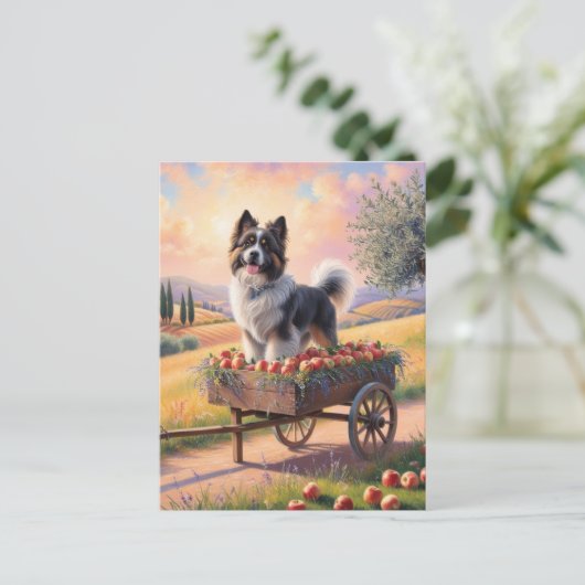 アップルカートに立つスイスの山犬 ポストカード (スタンド正面)