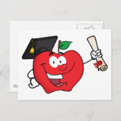 アップルキャラクター大学院卒業証書を持つ 案内ポストカード (正面/裏面)