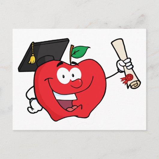アップルキャラクター大学院卒業証書を持つ 案内ポストカード (正面)