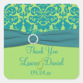 アップルグリーンとターコイズ結婚式の引き出物シール スクエアシール (正面)