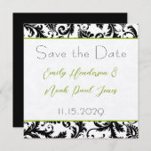 アップルグリーンのダマスク柄の渦巻き ウェディングセーブザデート セーブザデート (正面/裏面)