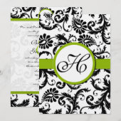 アップルグリーンのダマスク柄の結婚式招待状 招待状 (正面/裏面)