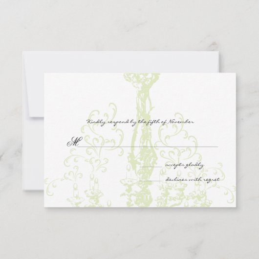 アップルグリーンアンティークシャンデリア結婚式の返信 出欠カード (裏面)