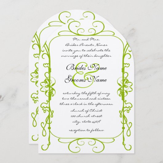 アップルグリーンアンティークフレーム結婚式招待状 招待状 (正面/裏面)