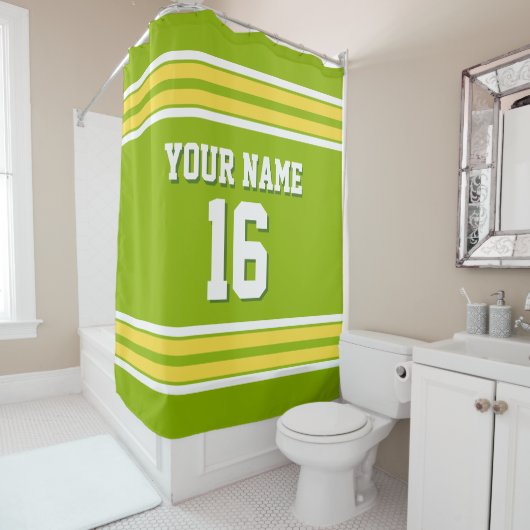 アップルグリーンイエローホワイトストライプスポーツジャージー シャワーカーテン (インサイチュ)