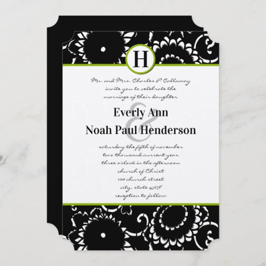 アップルグリーンダマスクサンフラワーズ結婚式招待状 招待状 (正面/裏面)