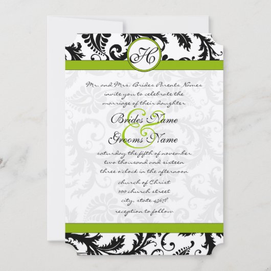 アップルグリーンダマスクスワーズ結婚式招待状 招待状 (正面)