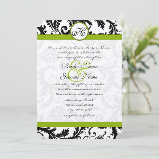 アップルグリーンダマスクスワーズ結婚式招待状 招待状 (スタンド正面)