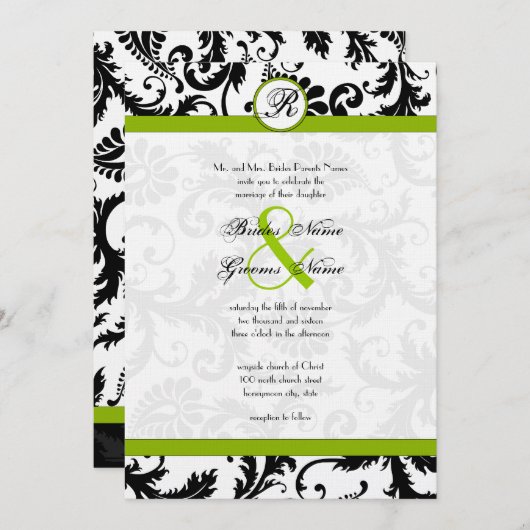アップルグリーンダマスクスワーズ結婚式招待状 招待状 (正面/裏面)
