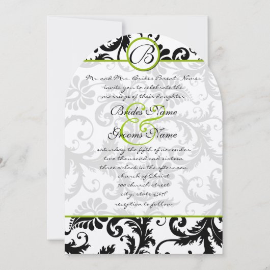 アップルグリーンダマスクスワーズ結婚式招待状 招待状 (正面)