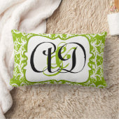 アップルグリーンダマスクブラックモノグラムブライドの枕 ランバークッション (ブランケット)