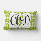 アップルグリーンダマスクブラックモノグラムブライドの枕 ランバークッション (正面)