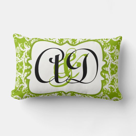 アップルグリーンダマスクブラックモノグラムブライドの枕 ランバークッション (正面)