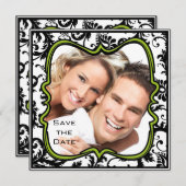 アップルグリーンダマスク渦巻き旋回の結婚式の日付を保存 招待状 (正面/裏面)