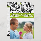 アップルグリーンダマスク渦巻き旋回の結婚式の日付を保存 招待状 (正面/裏面)