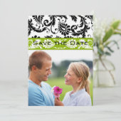 アップルグリーンダマスク渦巻き旋回の結婚式の日付を保存 招待状 (スタンド正面)