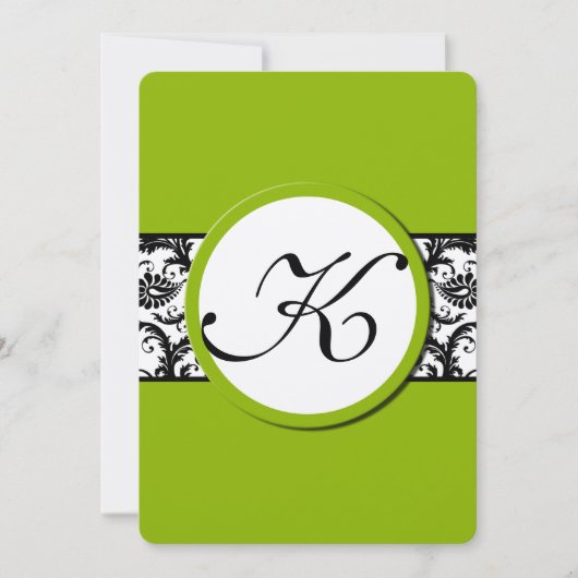 アップルグリーンブラックダマスクウェディング招待状ワイドバンド 招待状 (正面)