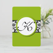 アップルグリーンブラックダマスクウェディング招待状ワイドバンド 招待状 (スタンド正面)