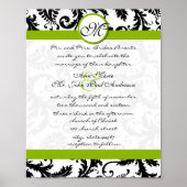 アップルグリーンブラックダマスクウェディング招待状 ポスター (正面)